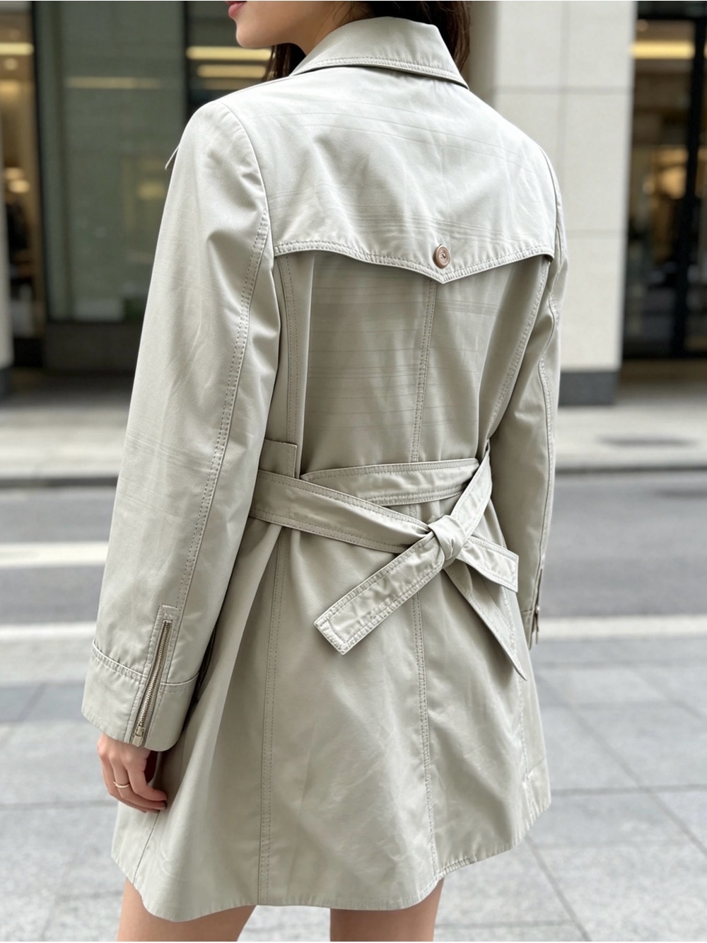 Vintage IMHAYOUNG Korean Grey-Green Trench Coat Shoulder Pads Belted Mid Length